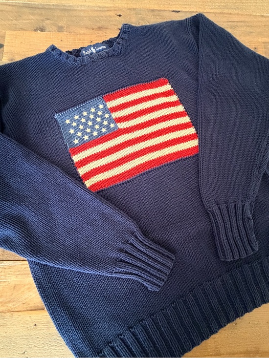 Ralph Lauren Sweaters - Vintage 90s Ralph Lauren American Flag Sweater Navy Blue Large Cotton USA Preppy